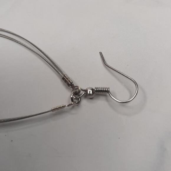 Silver Tone Wire Beaded Teardrop Dangle Earrings - Picture 5 of 7